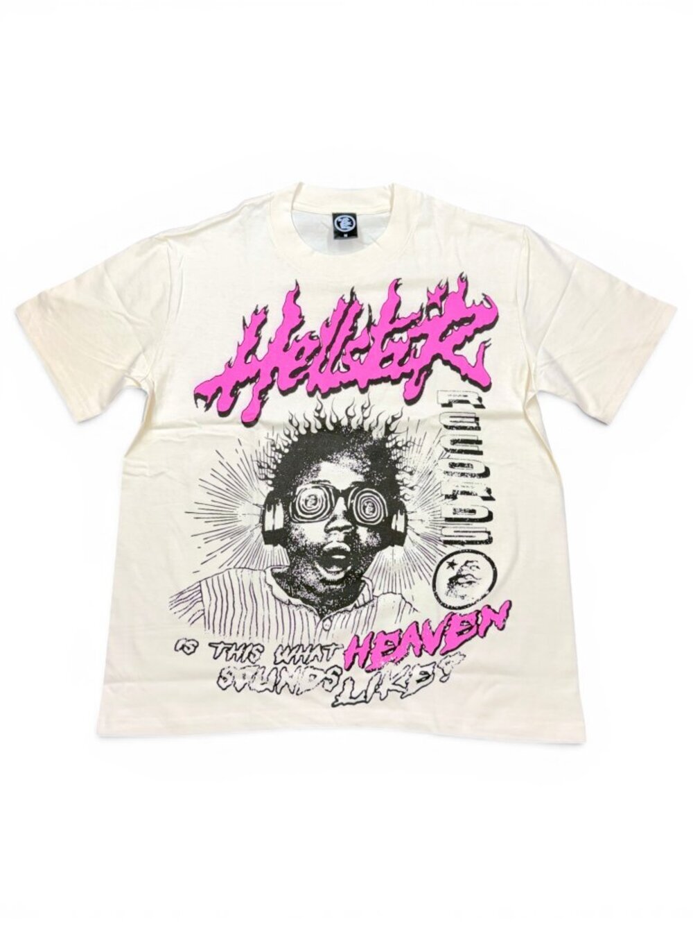 Hellstar Records Heaven Sounds Like T Shirt Mens Medium Beige Pink Graphic Tee